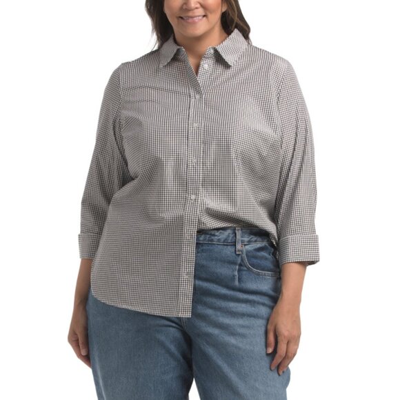KASPER White/black Plus Button Front Shirt - Picture 1 of 2
